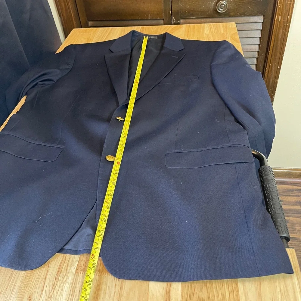 Lauren Ralph Lauren Mens Navy Blue 100% Wool 2-Button Blazer Gold Buttons‎ 43R